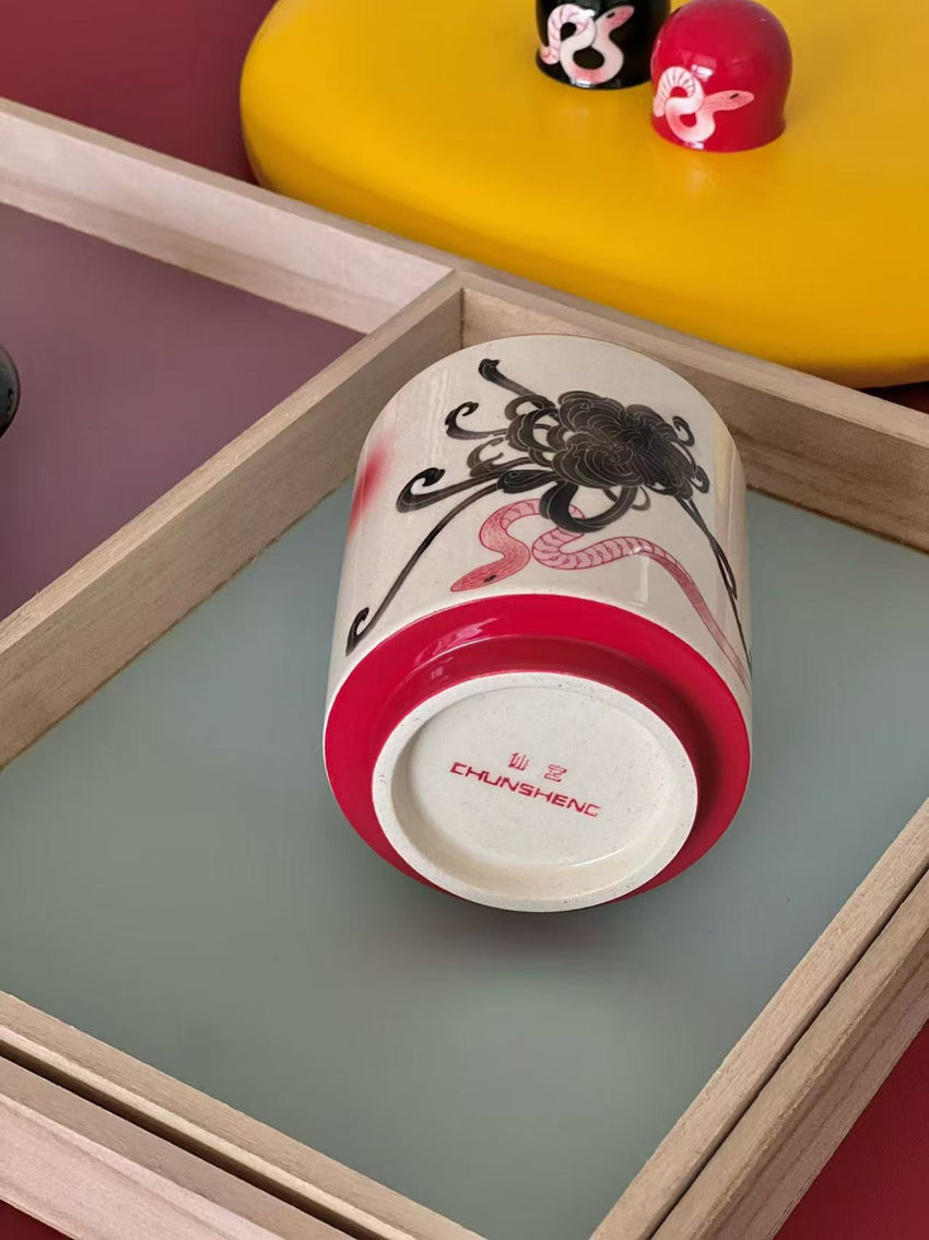 Serpent & Black Chrysanthemum Cup