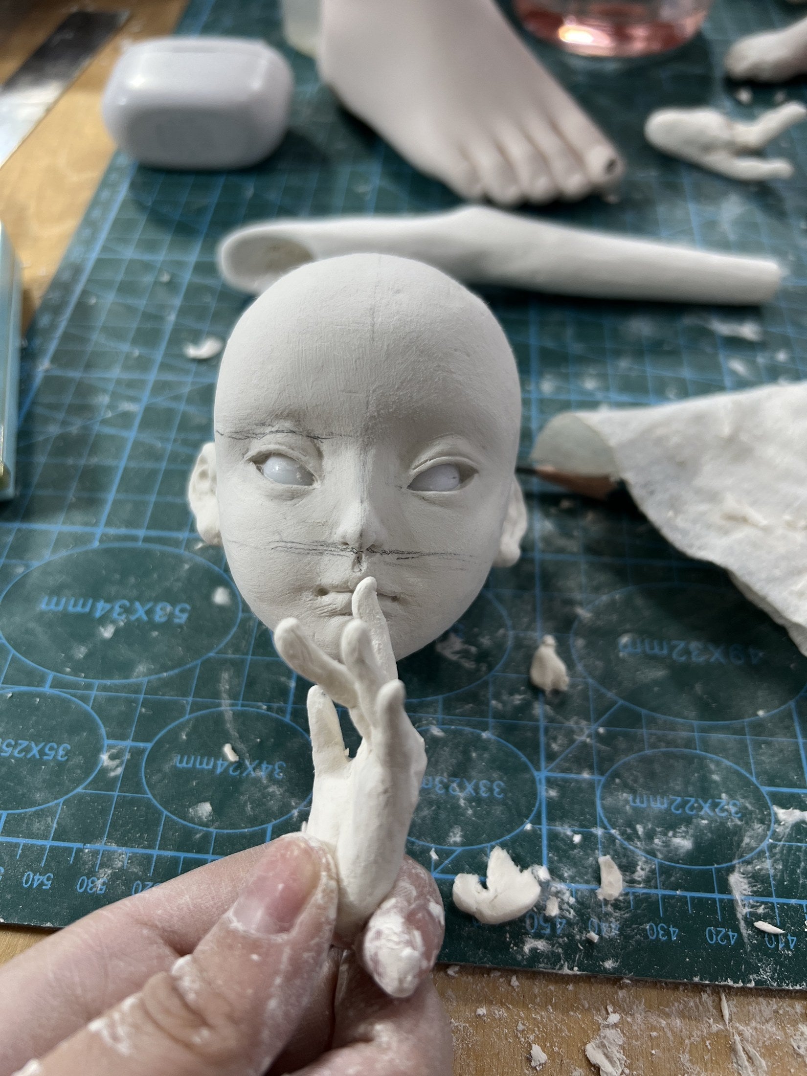 Hand-built figurative sculpture in progress, archive 070